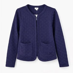 J.Crew Quilted Jacket XS Navy Collarless Hook & Eye Lightweight Blazer